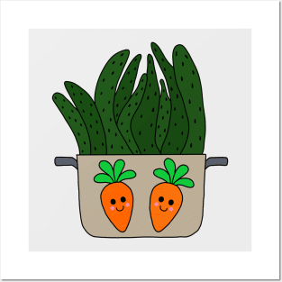 Cute Cactus Design #179: Succulent In Cooking Pot With Carrots Posters and Art